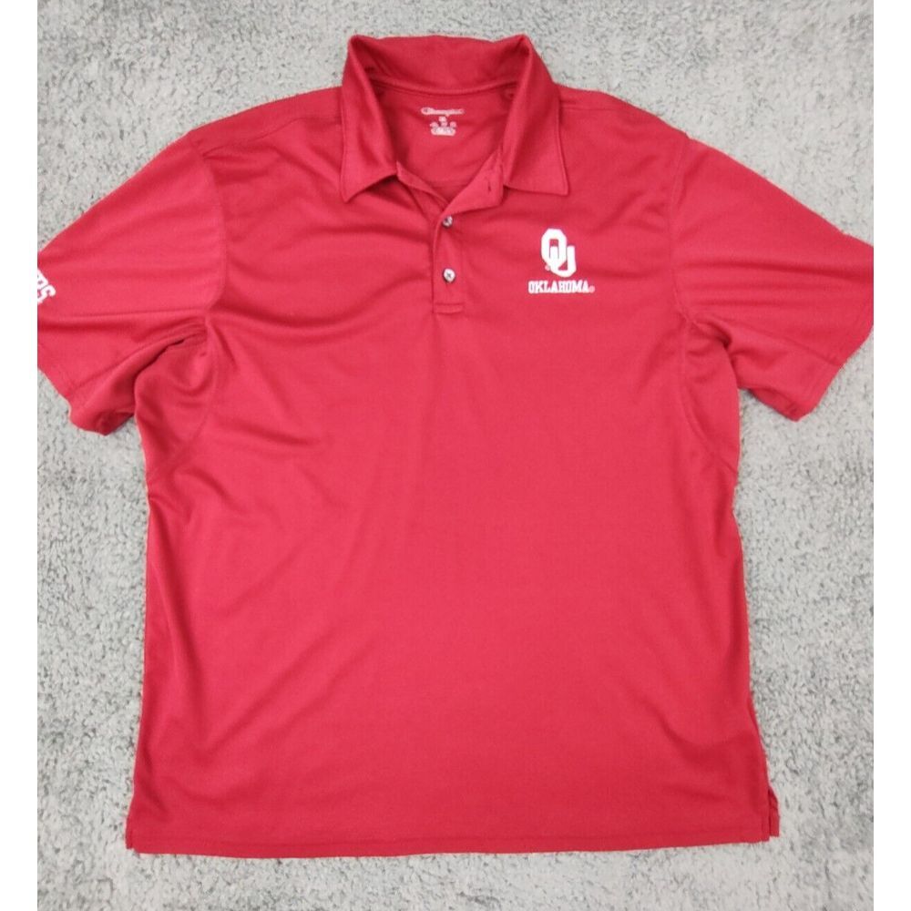 Champion Oklahoma Sooners Polo Shirt Men's XL OU Red Lightweight NCAA *Stain‎